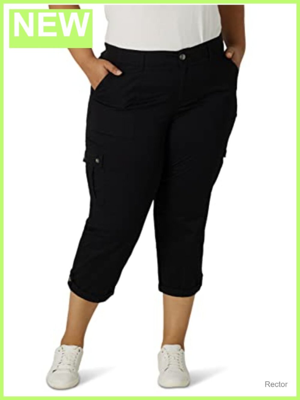 Cotton Spandex Plus Size Capri Cargo with Flex-To-Go Waistband Mid-Rise Relaxed